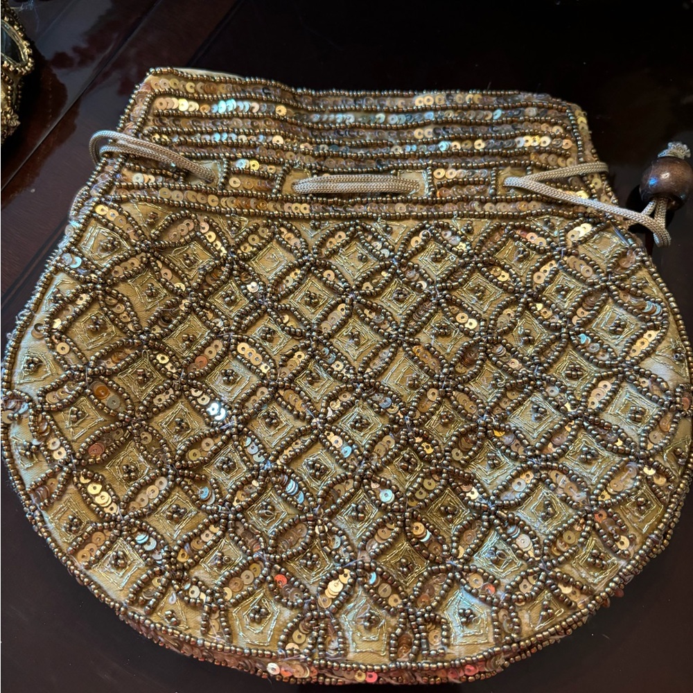 Gold drawstring purse from India